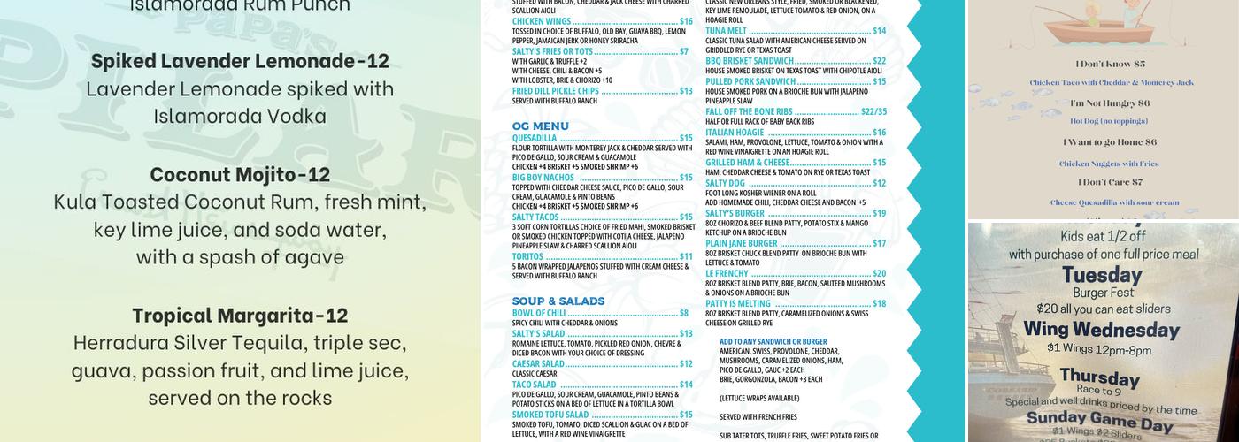 Salty's Bar and Grill Menu