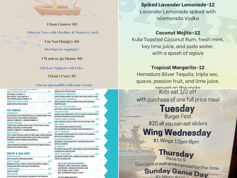 Salty's Bar and Grill Menu