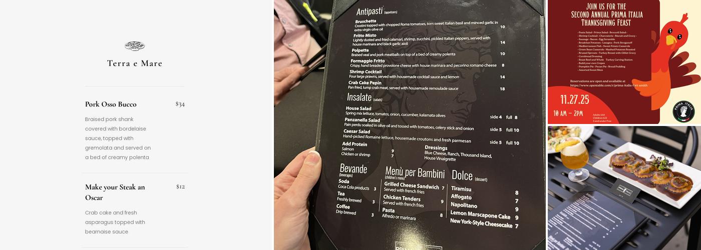 Prima Italia Menu