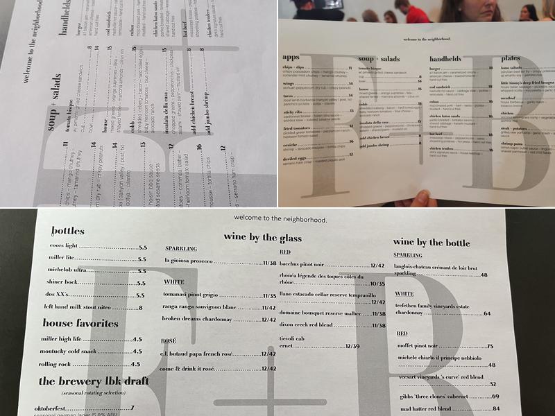 Neighborhood F+B Menu