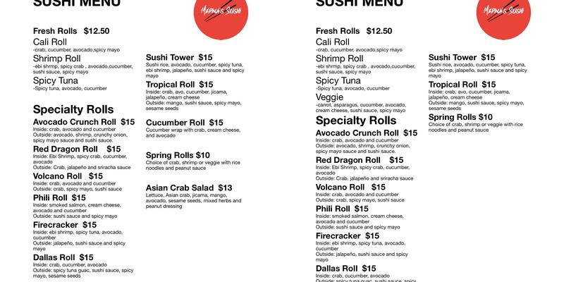Medina’s Sushi Menu