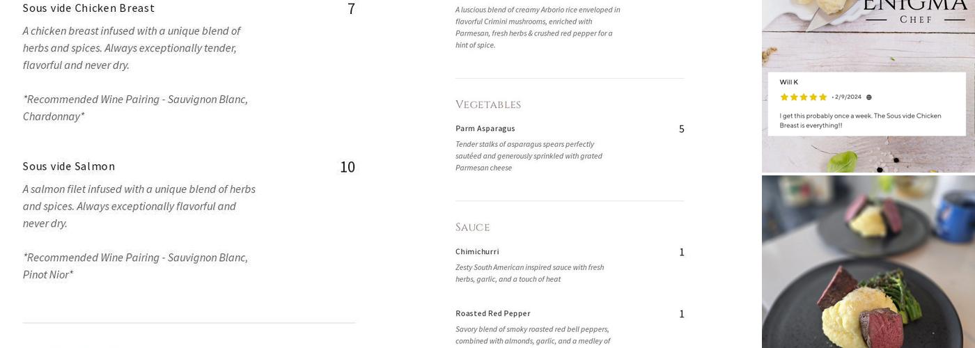 Enigma Chef Menu