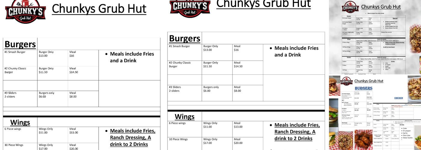 Chunkys grub hut Menu