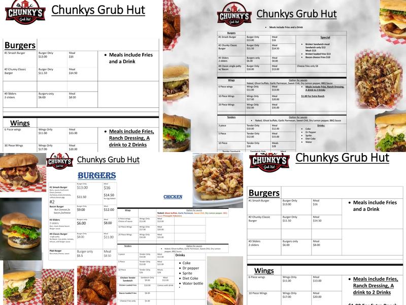 Chunkys grub hut Menu