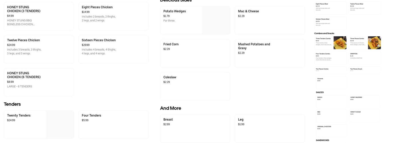 CHESTER'S Menu