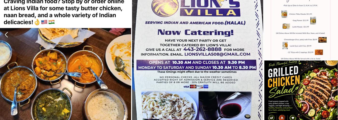 Lions Villa Menu