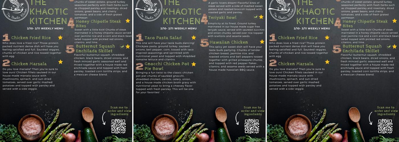 Khaotic Kitchen Menu