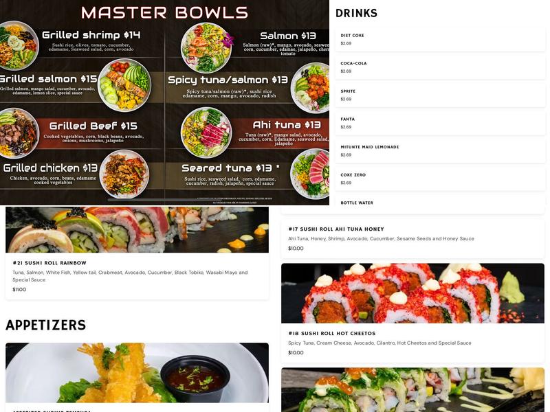 Master Sushi & drive thru Menu