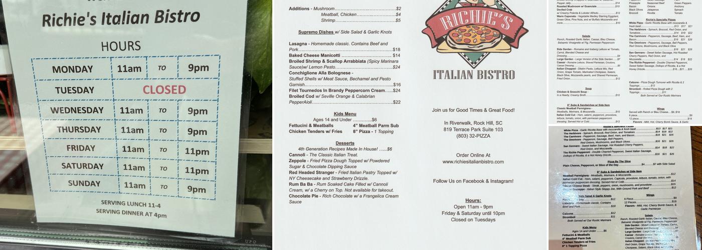 Richie's Italian Bistro at Riverwalk Menu
