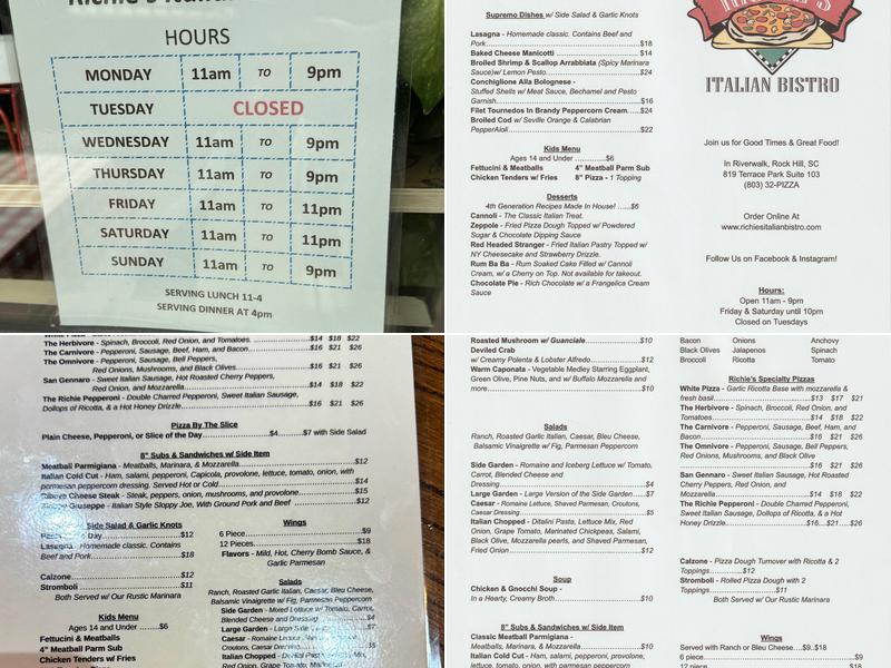 Richie's Italian Bistro at Riverwalk Menu