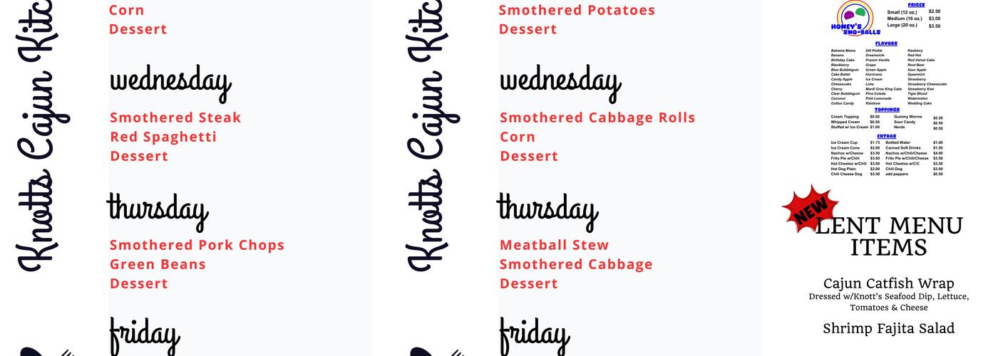 Knott's Cajun Kitchen Menu