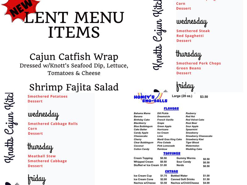 Knott's Cajun Kitchen Menu