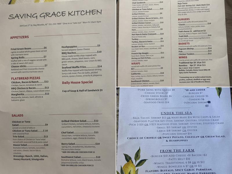 Saving Grace Kitchen Menu