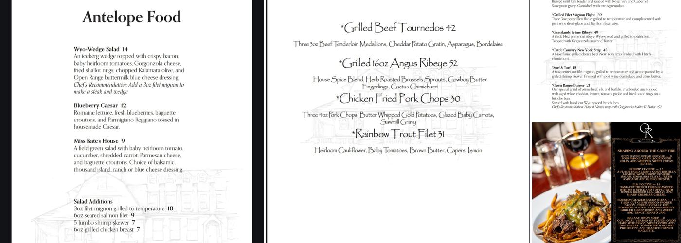 Open Range Bar and Grill Menu