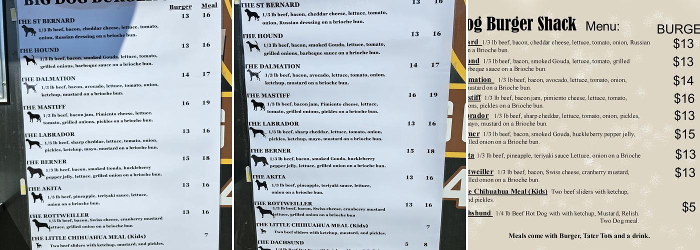 Big Dog Burger Shack Menu
