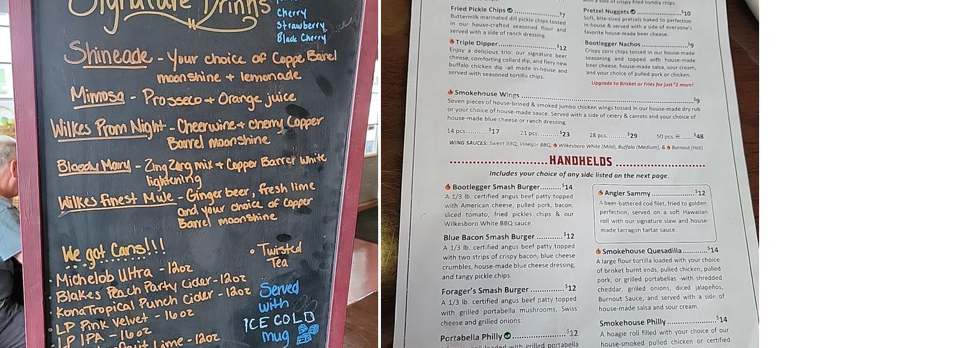 Cinder Bistro Menu