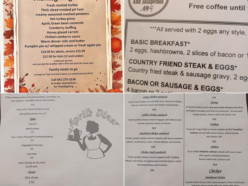 April's Diner Menu