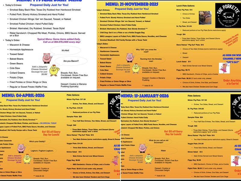 The Porkette Menu