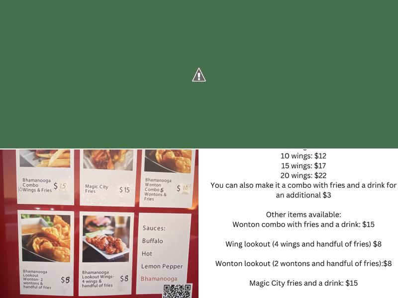 Bhamanooga Wings Menu