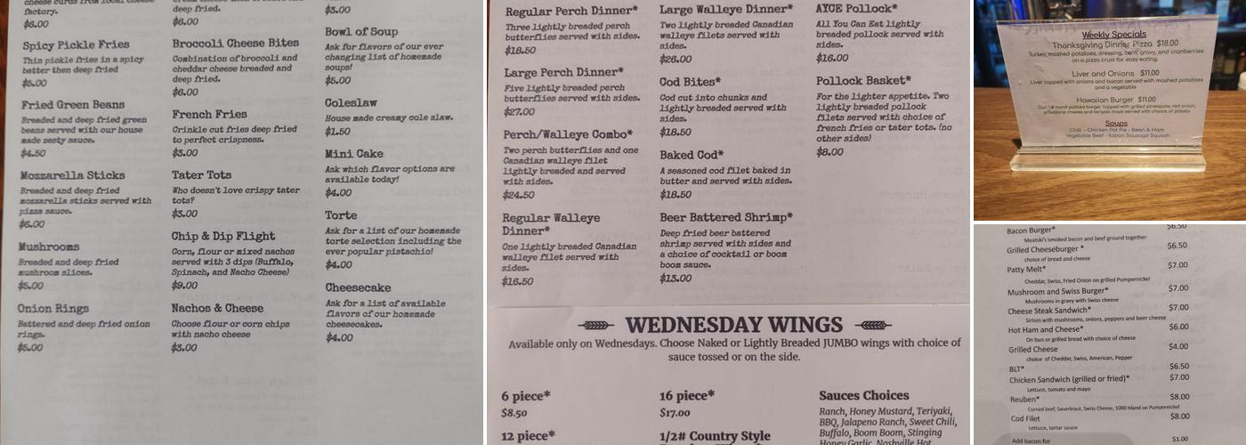 Gilly's Old Habits Menu