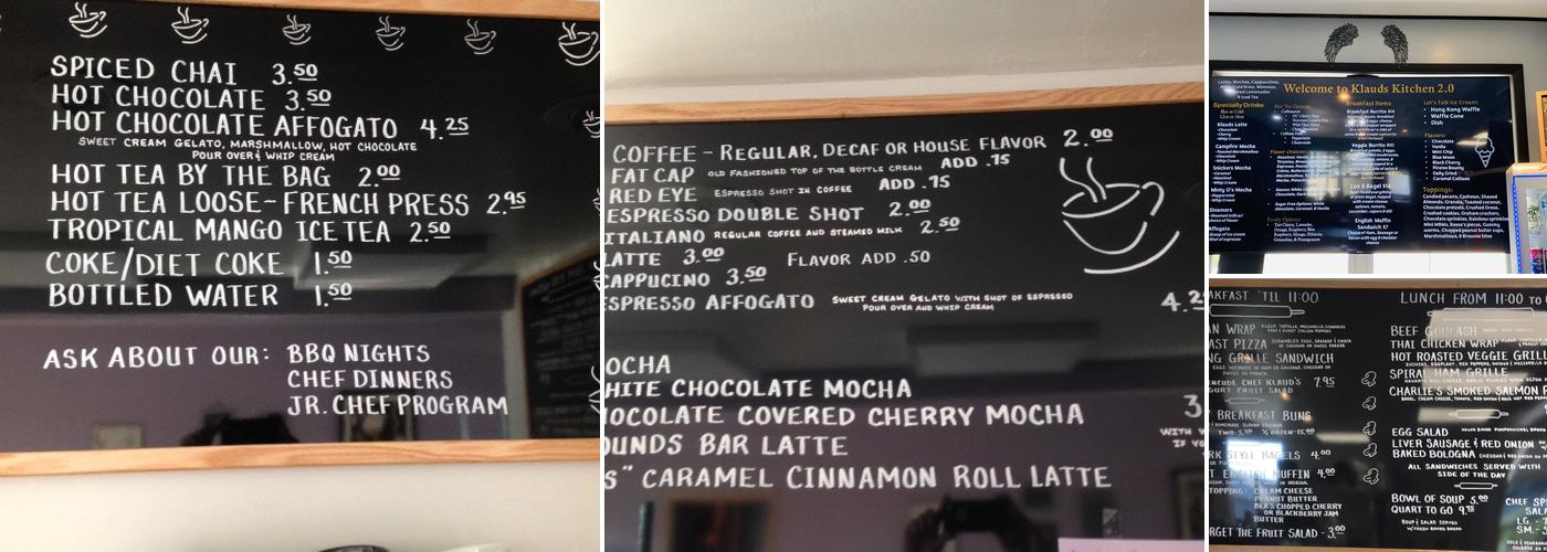 Klaud's Kitchen Menu