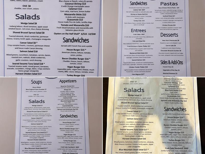 Blue Mountain Grill Menu