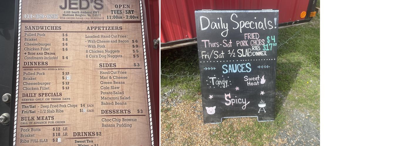 Jed’s Menu