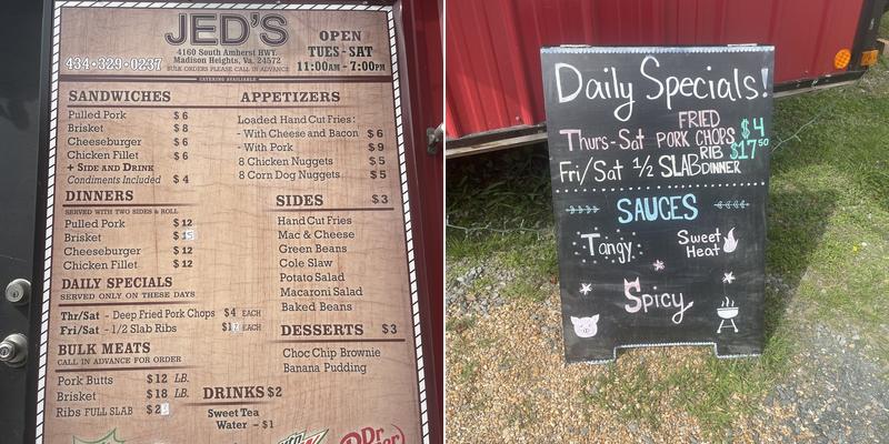 Jed’s Menu