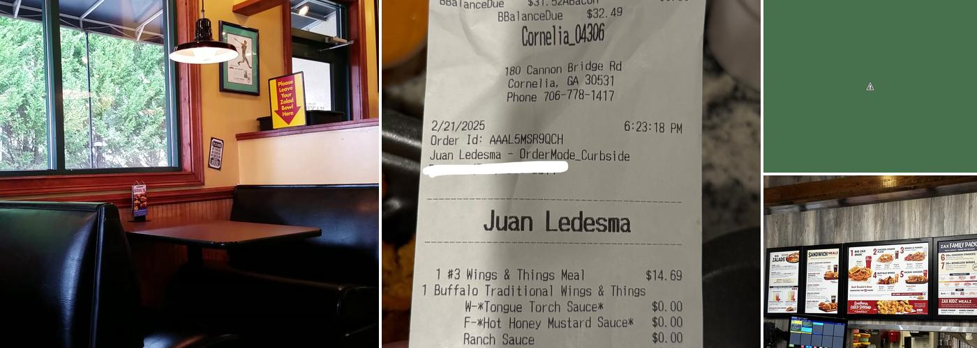 Zaxby's Chicken Fingers & Buffalo Wings Menu