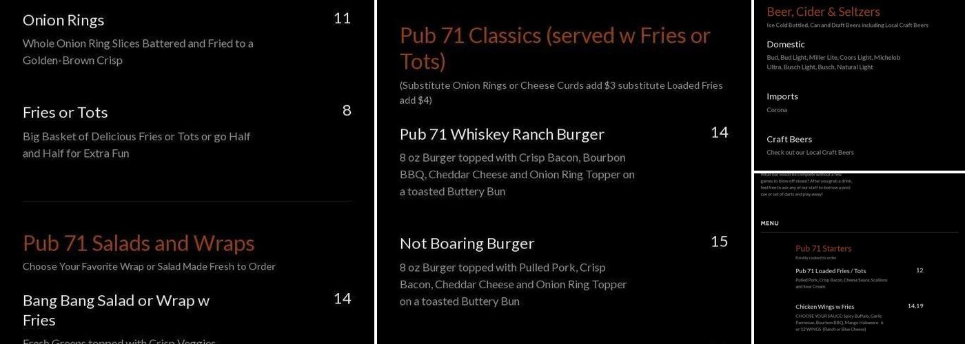 Pub 71 Menu