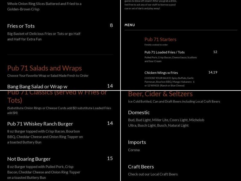 Pub 71 Menu