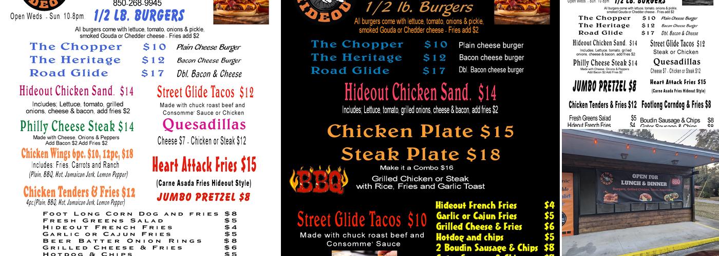 The Hideout Menu
