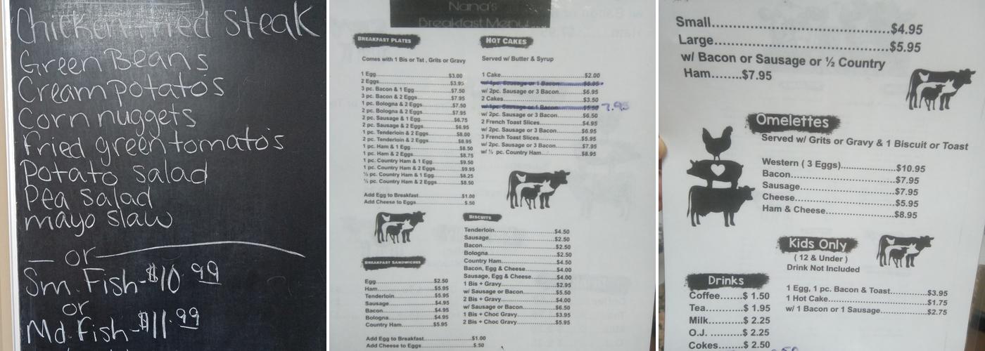 Nana's Menu