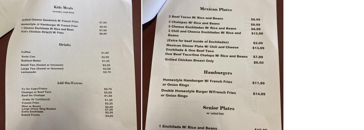 Mom’s Kitchen Menu