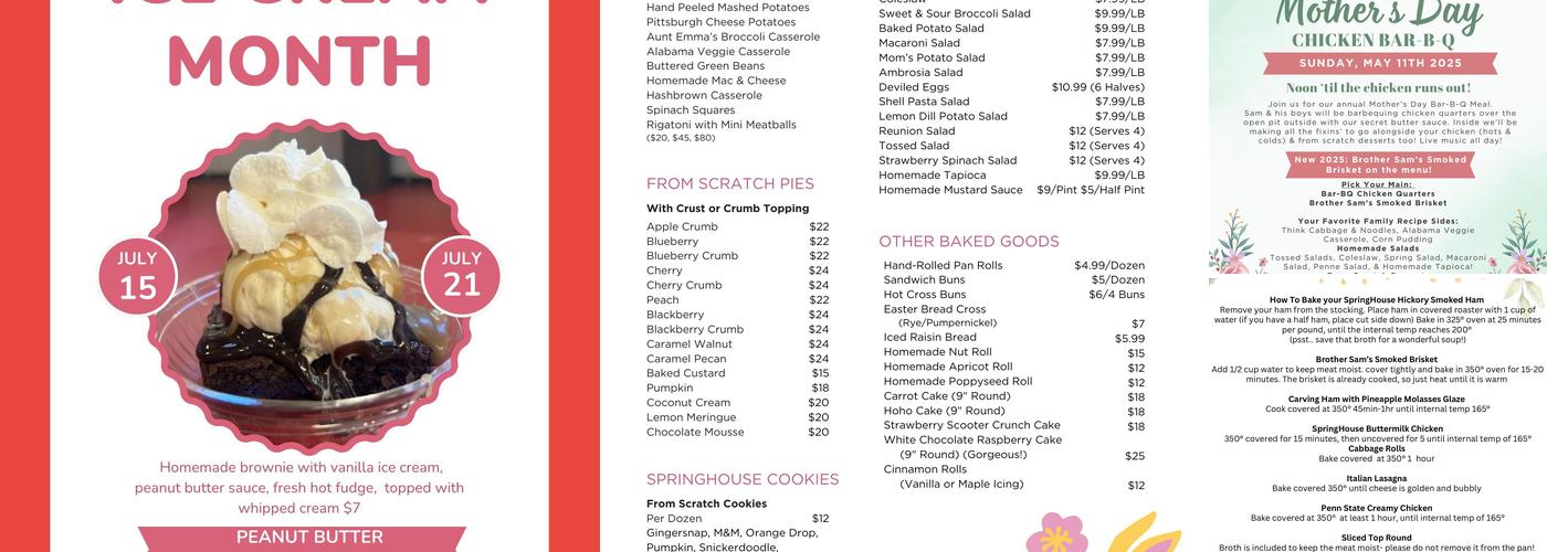 The SpringHouse Bistro Menu