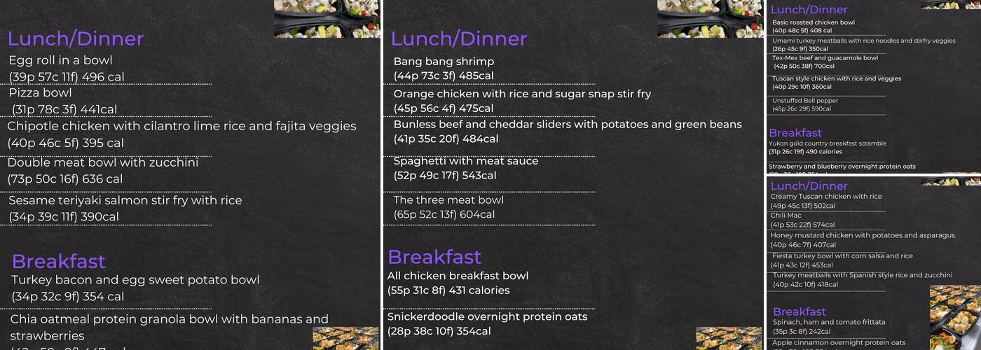 Moore coaching and meal prep Menu