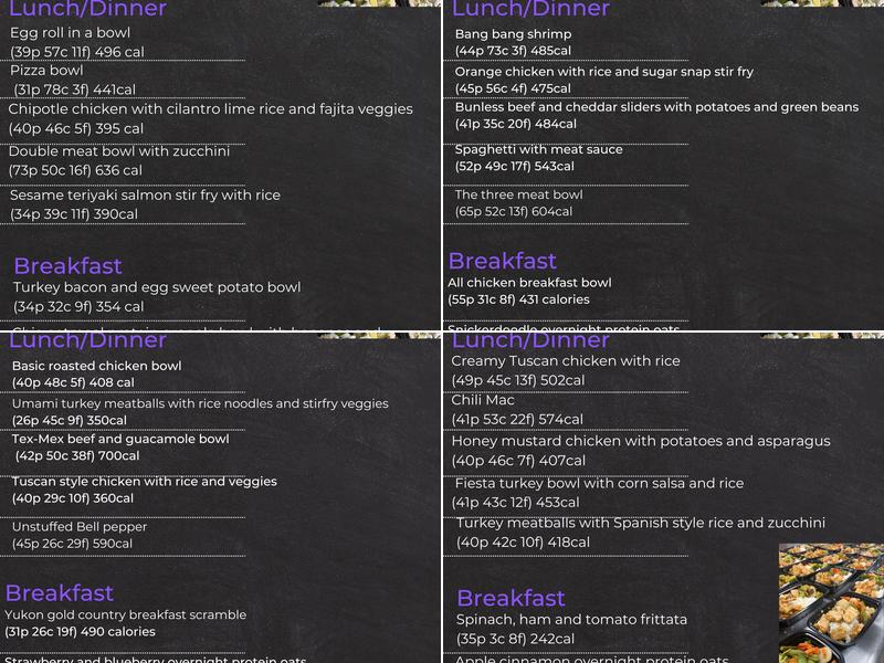 Moore coaching and meal prep Menu