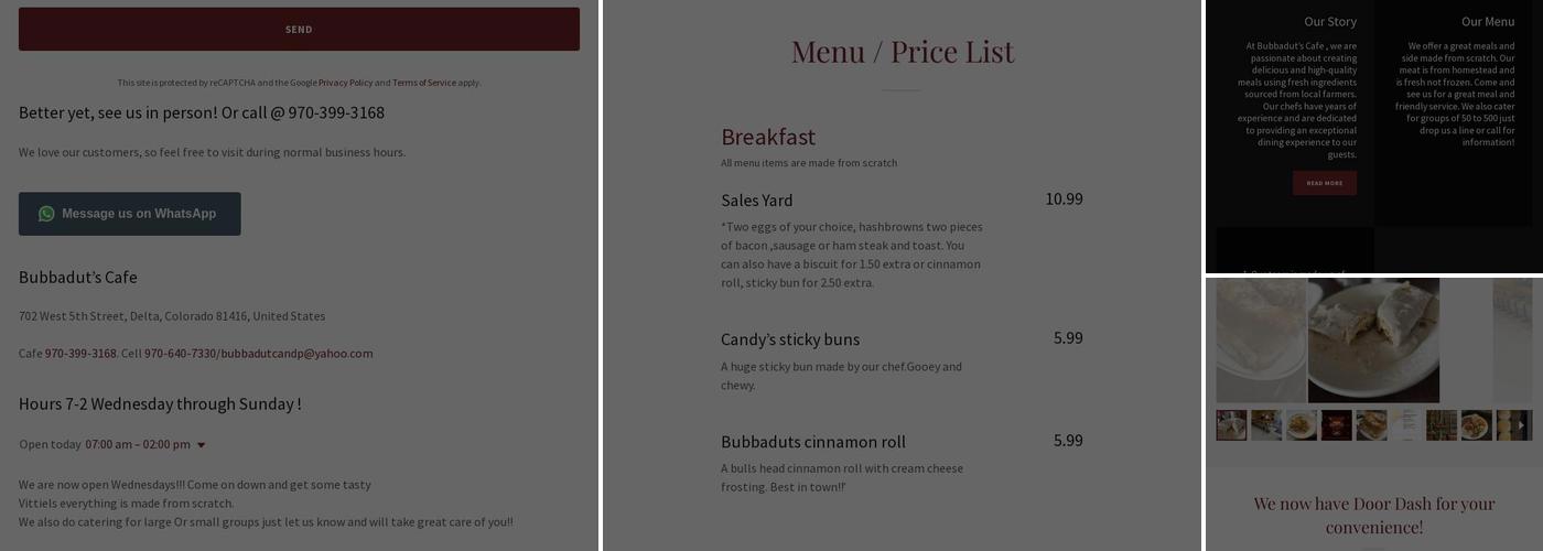 Bubbaduts Café Menu