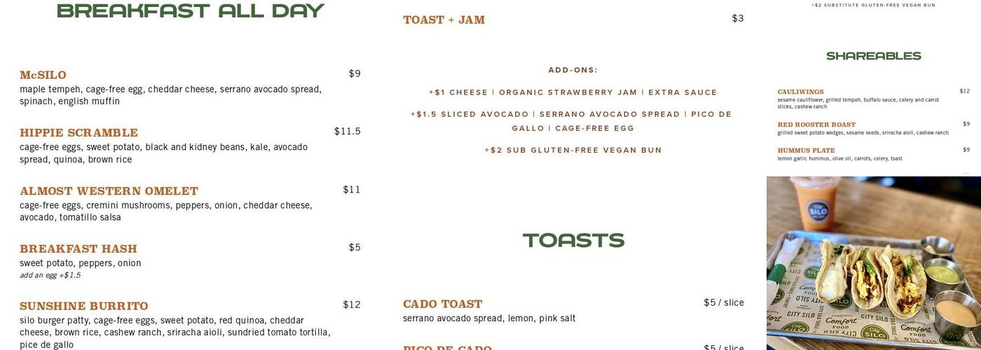 City Silo Table + Pantry Menu