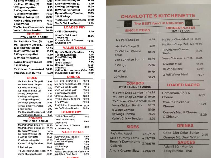 Charlottes Kitchenette Menu