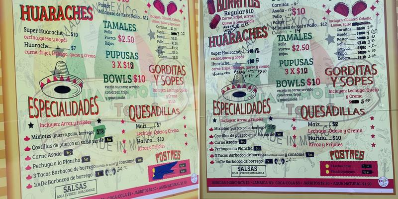 Guacamole tacos food truck Menu
