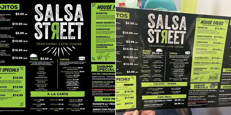 Salsa Street Menu