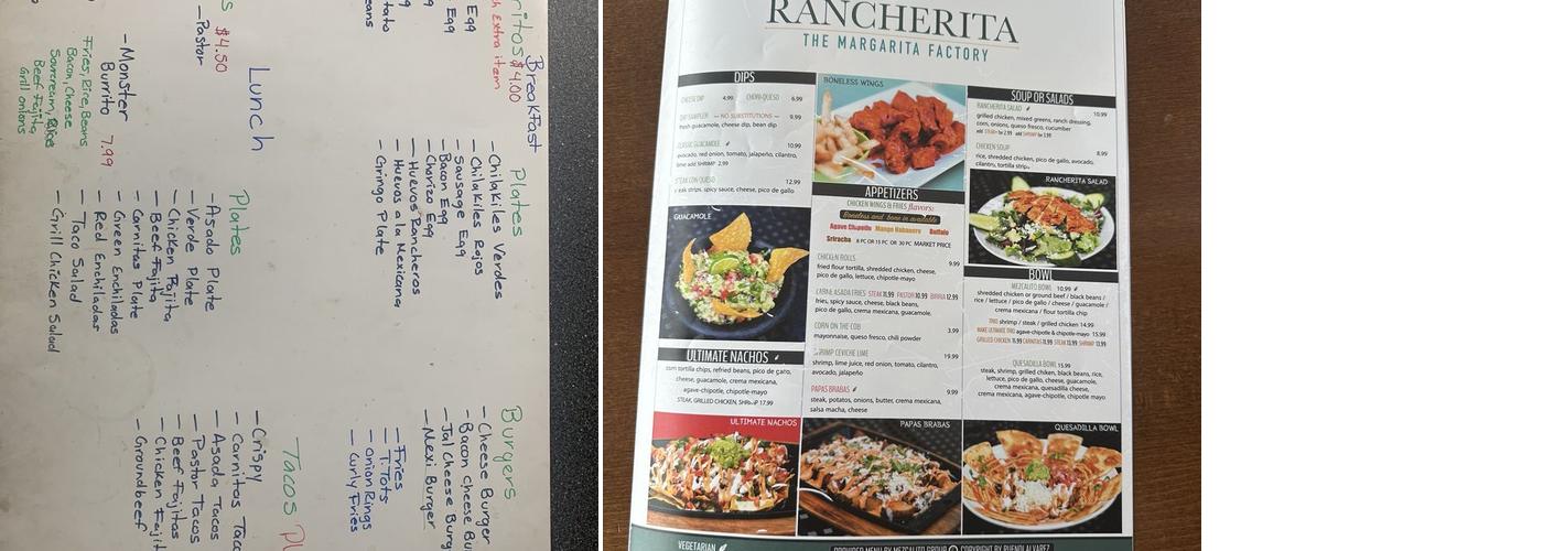 La Rancherita Menu