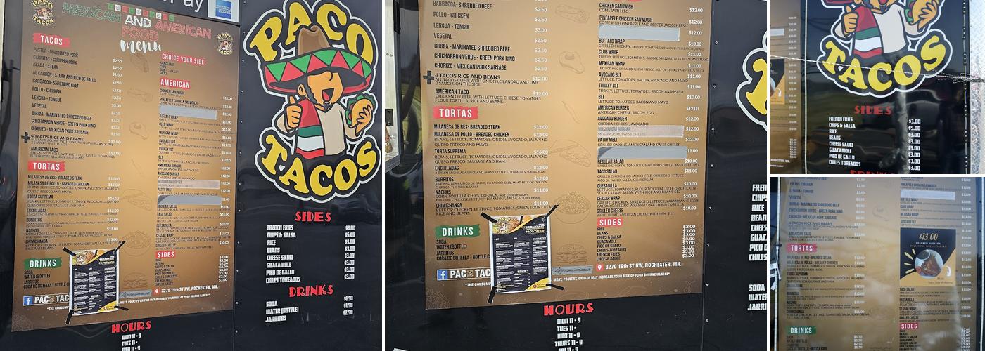Paco Tacos Menu