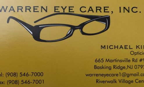 Warren Eye Care, Inc. Riverwalk Village Center, 665 Martinsville Rd #9A, Basking Ridge New Jersey 07920