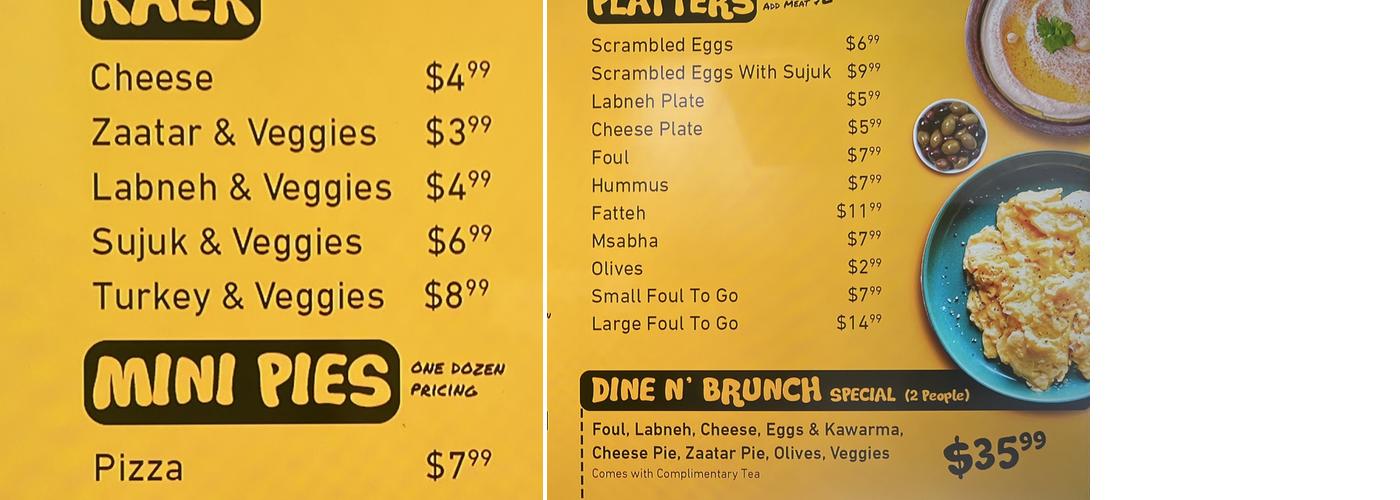 Brunch Village Bakery Menu