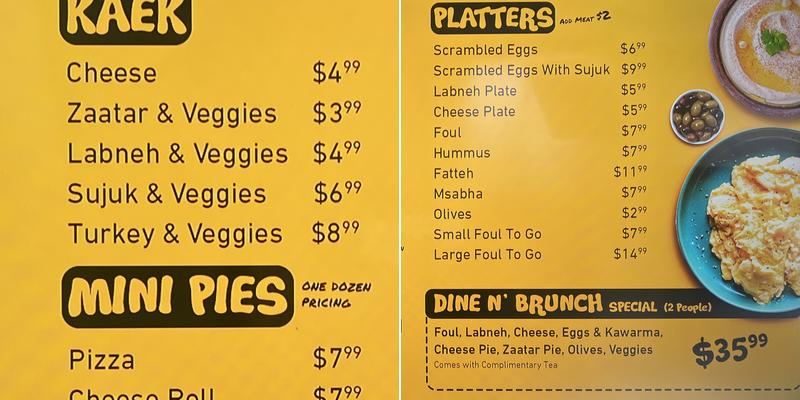 Brunch Village Bakery Menu