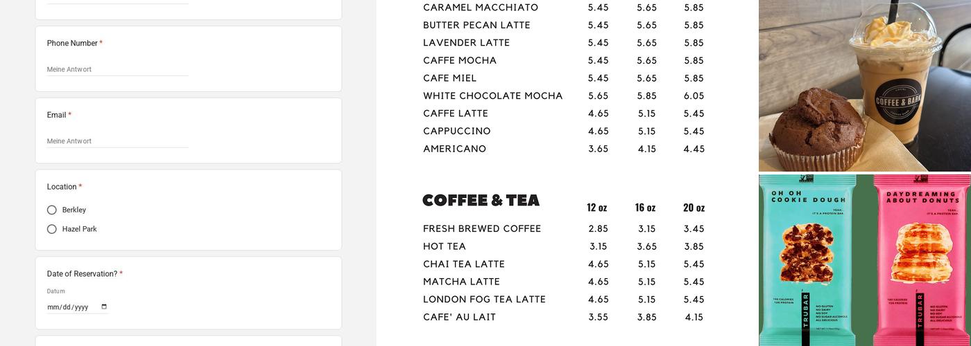 Coffee & Bark Menu