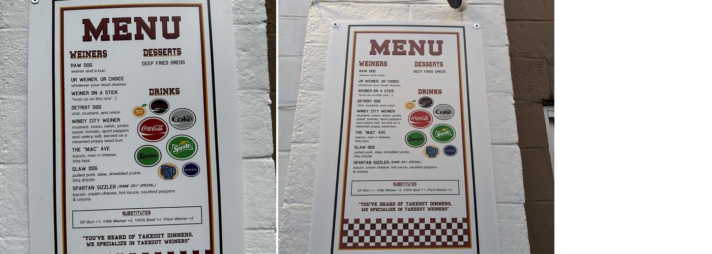 University Weiner Menu