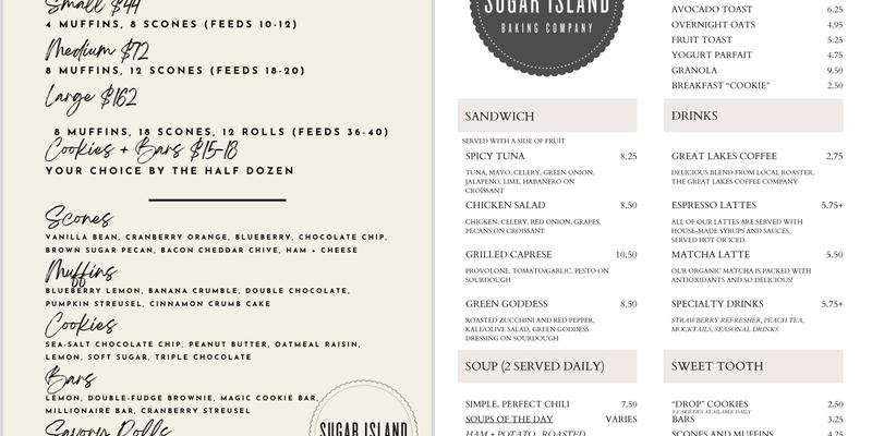 Sugar Island Baking Company Menu